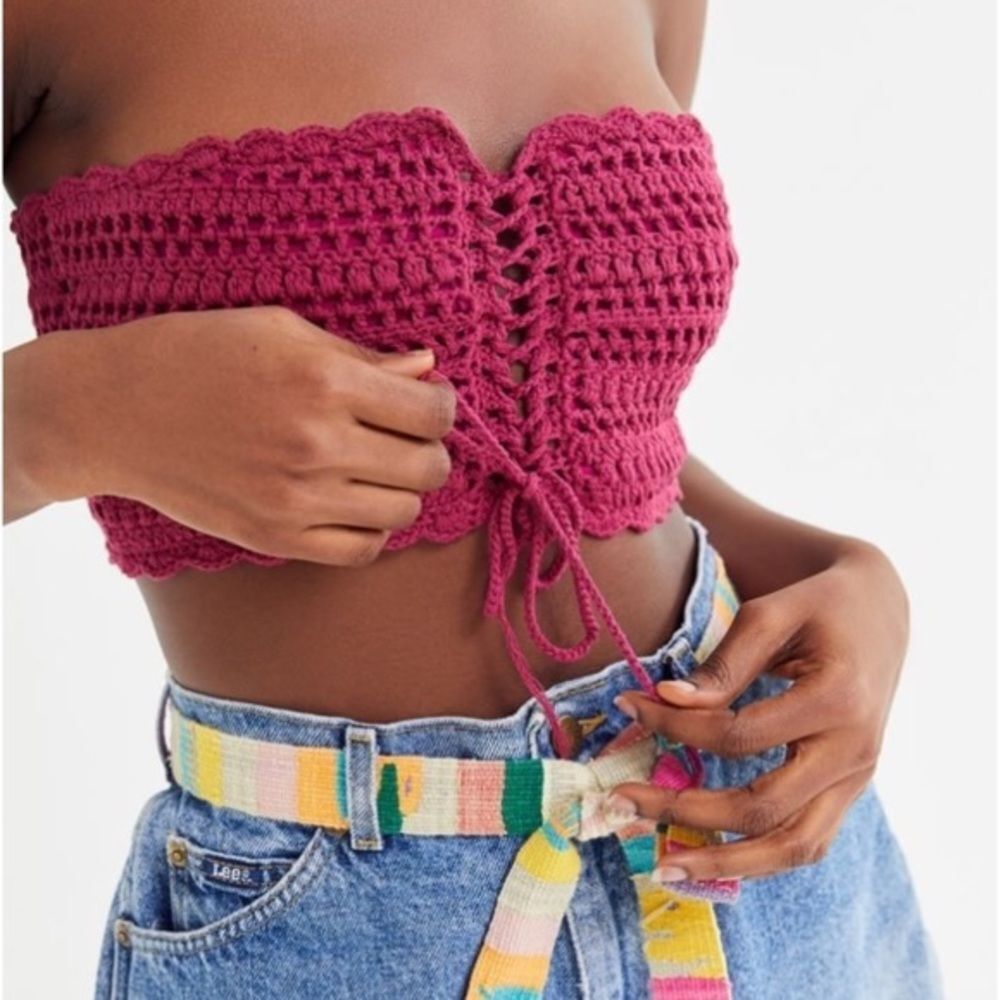 Urban Outfitters Rose Courtney Crochet Tie Front Bandeau Top Size Large NWT